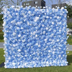 3d Flower Background Artificial Flower Wall Panels Decoration Blue Silk Rose 8x8 Roll up Flower Wall Wedding Backdrops - 1 / 1m*1m/3.5ft*3.5ft