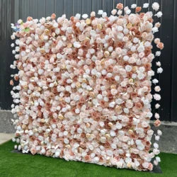 White Baby Breath Rose Artificial Flower Wall Backdrop Roll up 5D Simulation Floral Wall Wedding Banquet Hall Event Photo - 1*1ft / 35