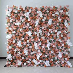 EG-M041 5D 8ft X 8ft Roll up Fabric Flower Wall Artificial Rose White Flower Wall for Wedding Backdrop Decoration - 1 Square Meter / Black 07
