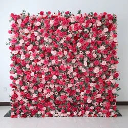 A01 Custom Pink White Floral Wall Panel Backdrop 3D 5D Roll up Zipper Fabric Artificial Silk Rose Flower Wall for Wedding Decor - #28 360