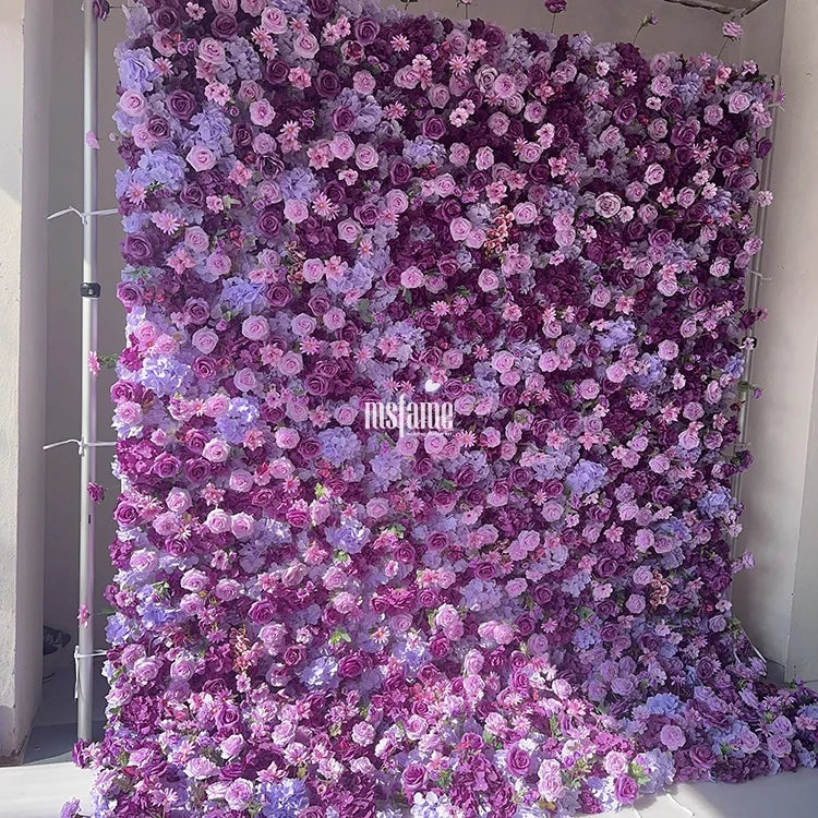 MSFAME Hydrangea Flowers Walls Lavender White Lilac 3D Backdrop Purple Flower Wall Decor