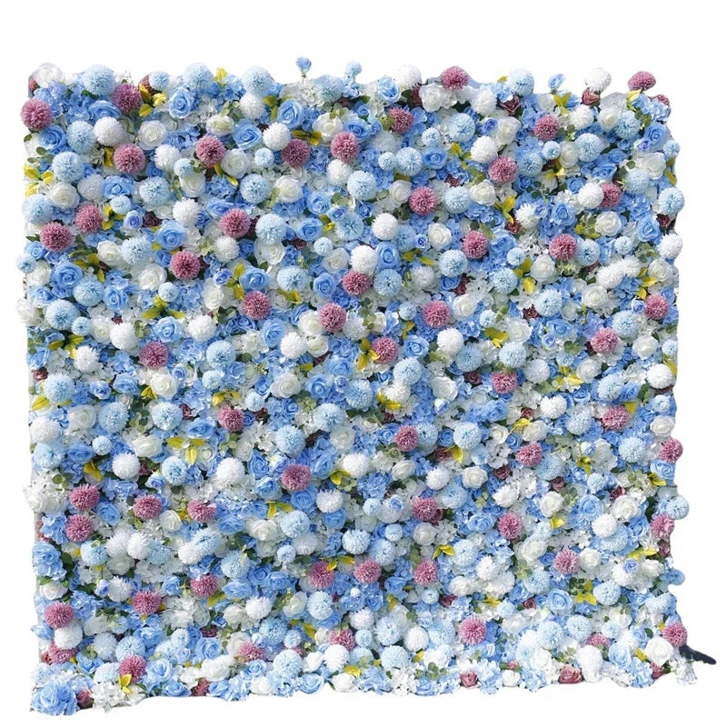 3d Flower Background Artificial Flower Wall Panels Decoration Blue Silk Rose 8x8 Roll up Flower Wall Wedding Backdrops