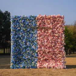 Wholesale Cloth Base Artificial Rose Flower Wall Background Wedding Decoration Sign-in Flower Row for Reception Flower Wall