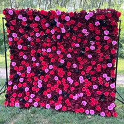 Custom 3D 5D Fabric Cloth Roll up Artificial Silk Rose Peony Flowers Wall Backdrop Panel Wedding Decor Artificial Flower Wall - 240x240cm(8x8ft) / MYQ02