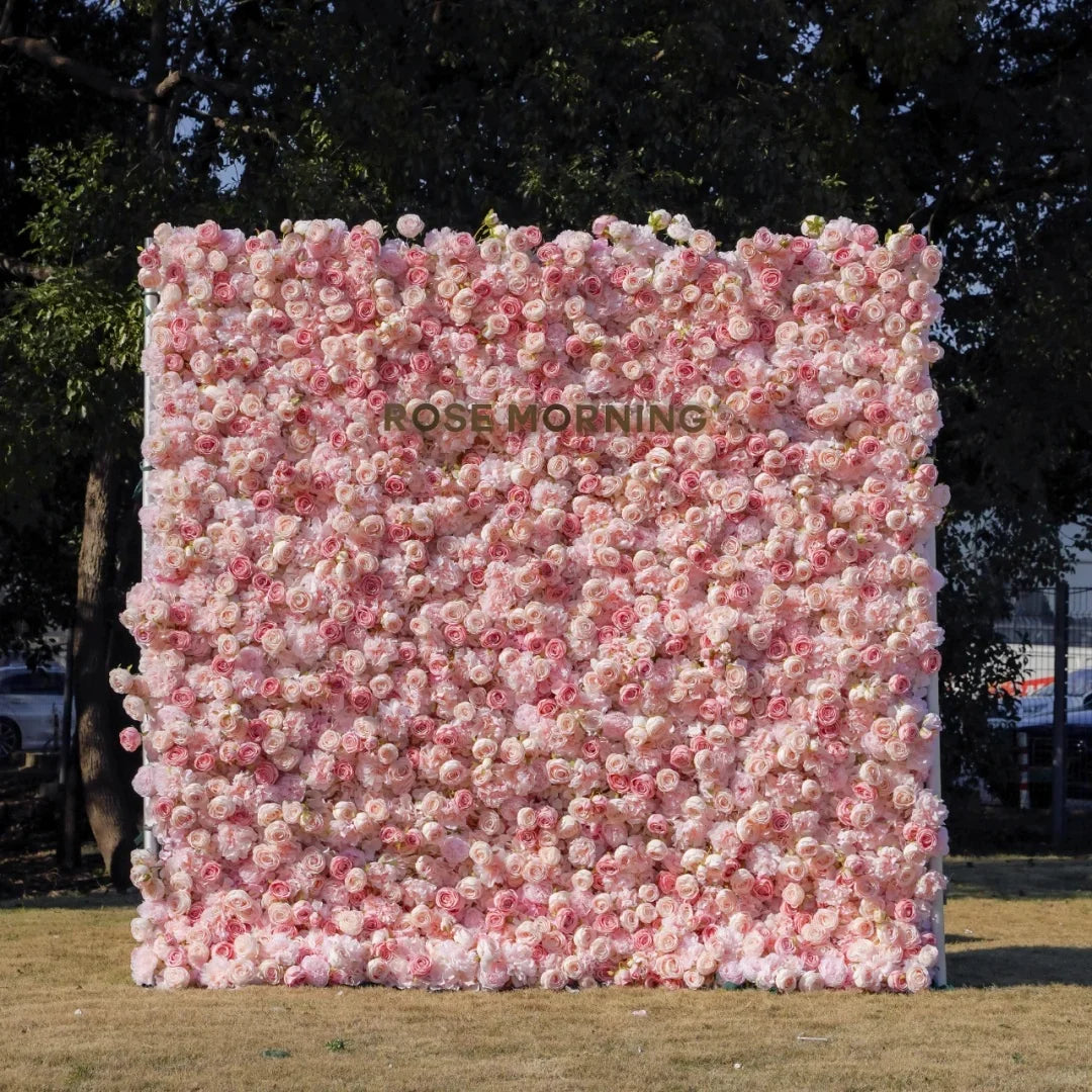 Ultra-realistic Customization Artificial Flower Wall 3D Red Rose Backdrop Silk Fabric Rollable Type