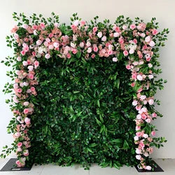 Custom 3d Roll up Fabric Cloth Base Pink Silk Rose Flowerwall Backdrop Panel Decor Artificial Flower Wall for Wedding Decor - #7 purple