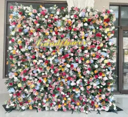 8x8 ft Silk Flower Wall Panel Square Artificial Floral Backdrop for Wedding Hotel Banquet Event Decoration - 8ft*8ft / Colorful 1