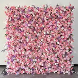 High-End Pink Fabric-Backed Artificial Flower Wall | Wedding Backdrop & Photography Background for Bridal Decoration
