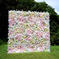 Wholesale Cloth Base Artificial Rose Flower Wall Background Wedding Decoration Sign-in Flower Row for Reception Flower Wall - 1*1m(3.28*3.28ft) / green purple 3