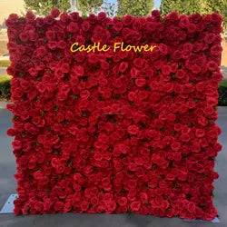 Customized 3D Silk Roll up Cloth Back Drop Panel 8ft X 8ft Wedding Events Artificial Red Rose Flower Wall Backdrop for Wedding - 8*8ft,10*10ft,Custom / 11