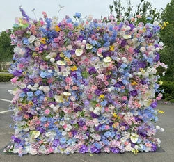 White Baby Breath Rose Artificial Flower Wall Backdrop Roll up 5D Simulation Floral Wall Wedding Banquet Hall Event Photo