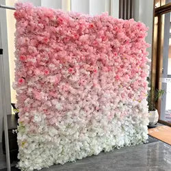 Pink White Rose Gradient Artificial Flower Background Wall Red Gradient Roses Net Red Punch Card Rose Hydrangea Flower Wall - One square unit / White-style 15