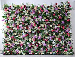 A01 Custom Pink White Floral Wall Panel Backdrop 3D 5D Roll up Zipper Fabric Artificial Silk Rose Flower Wall for Wedding Decor - #71 401