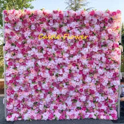 L-R513 Custom High Quality Wholesale 5D Pink Mixed Flowers for Wedding Party Decoration, Best Selling Artificial Flower Wall - 8ft*8ft, 10ft*10ft, Customized / FW519