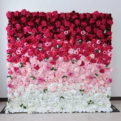 A01 Custom Pink White Floral Wall Panel Backdrop 3D 5D Roll up Zipper Fabric Artificial Silk Rose Flower Wall for Wedding Decor - #59 292