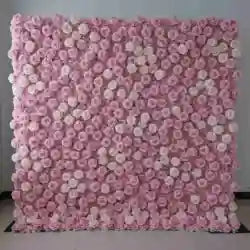 EG-M041 5D 8ft X 8ft Roll up Fabric Flower Wall Artificial Rose White Flower Wall for Wedding Backdrop Decoration - 1 Square Meter / White 01