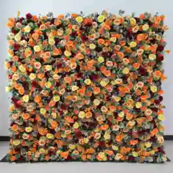 EG-M041 5D 8ft X 8ft Roll up Fabric Flower Wall Artificial Rose White Flower Wall for Wedding Backdrop Decoration - 1 Square Meter / White and Green 17