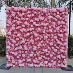EG-M041 5D 8ft X 8ft Roll up Fabric Flower Wall Artificial Rose White Flower Wall for Wedding Backdrop Decoration - 1 Square Meter / Red 28