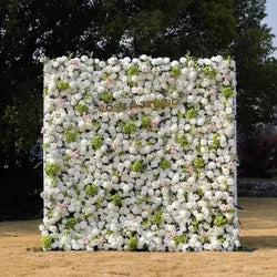 Wedding Party Event Decor  Flower Wall Panel  3D Roll up Fabric Cloth Artificial Silk Rose Flower Wall Backdrop