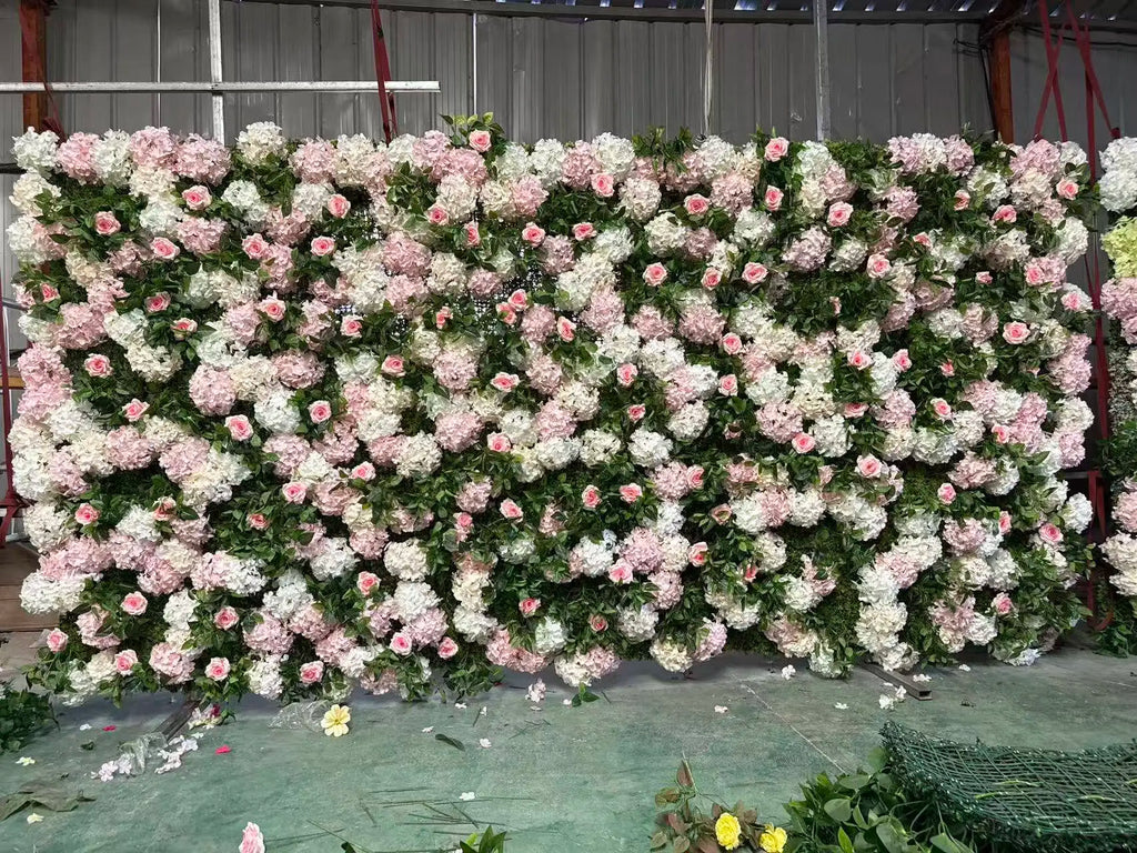 Wholesale Forest Artificial Flower Wall Roll up 8ftx8ft Greenery Silk Floral Wall Wedding Backdrop Decoration for Photography