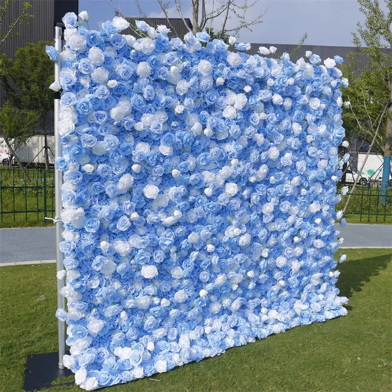 3d Flower Background Artificial Flower Wall Panels Decoration Blue Silk Rose 8x8 Roll up Flower Wall Wedding Backdrops
