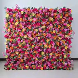 EG-M041 5D 8ft X 8ft Roll up Fabric Flower Wall Artificial Rose White Flower Wall for Wedding Backdrop Decoration - 1 Square Meter / Yellow 13