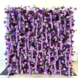Custom 3d Roll up Fabric Cloth Base Pink Silk Rose Flowerwall Backdrop Panel Decor Artificial Flower Wall for Wedding Decor - #1 white