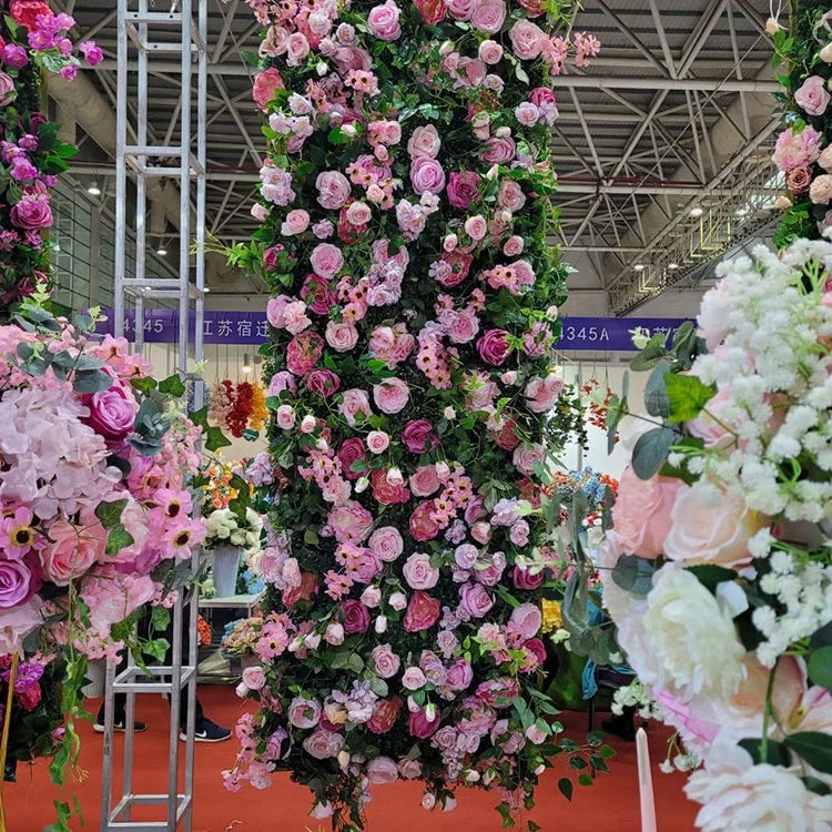New Design 40x60cm Plastic Grid Artificial Flower Wall 3d Wedding Flower Wall Panel Backdrop