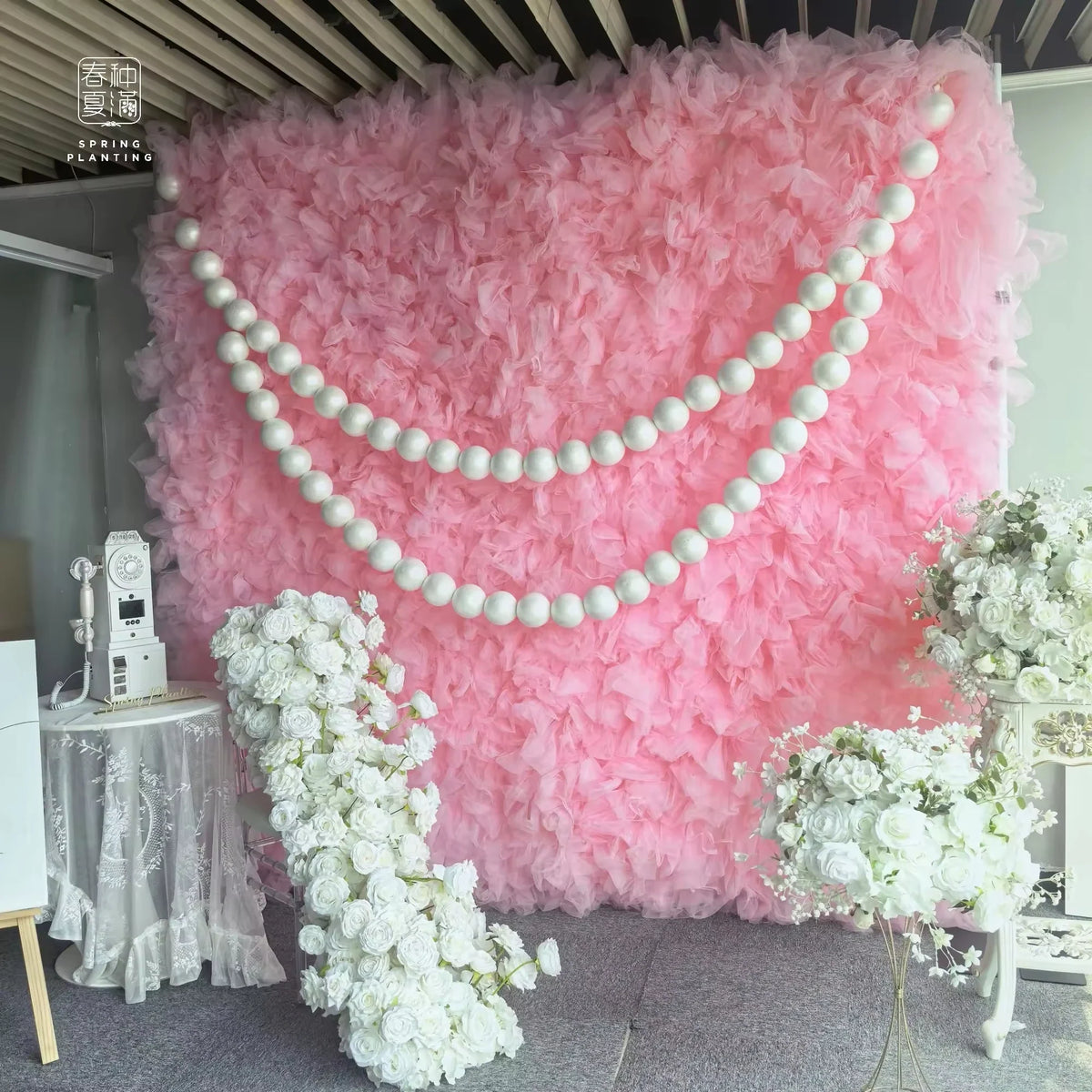 SPRING PLANTING Creative Pearl Wedding Flowers Plant Silk Photo Booth Background Wedding Backdrop Artificial Flower Wall