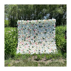 MYFW High-quality Customized 5D 3D Flower Wall Backdrop Silk Artificial Decorative Flower Wall Pink Wedding Rose Wall Penels - 240*240cm free size you like / White + Light Pink 01