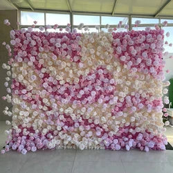 F198 Luxury Restaurant Wall Backdrop Decor Burgundy Flower Mat Artificial 3D 5D Red Faux Silk Rose Flower Wall for Wedding Event