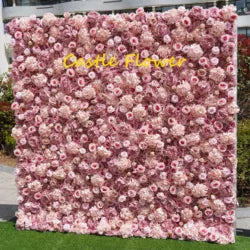 L-R513 Custom High Quality Wholesale 5D Pink Mixed Flowers for Wedding Party Decoration, Best Selling Artificial Flower Wall - 8ft*8ft, 10ft*10ft, Customized / FW517