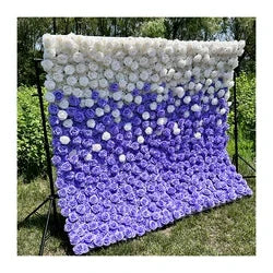 Custom 3D 5D Fabric Cloth Roll up Artificial Silk Rose Peony Flowers Wall Backdrop Panel Wedding Decor Artificial Flower Wall