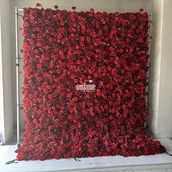 MSFAME Festive Party Supplies Decorative 8Ft X 8Ft Roll up Red Roses Flower Wall Backdrop