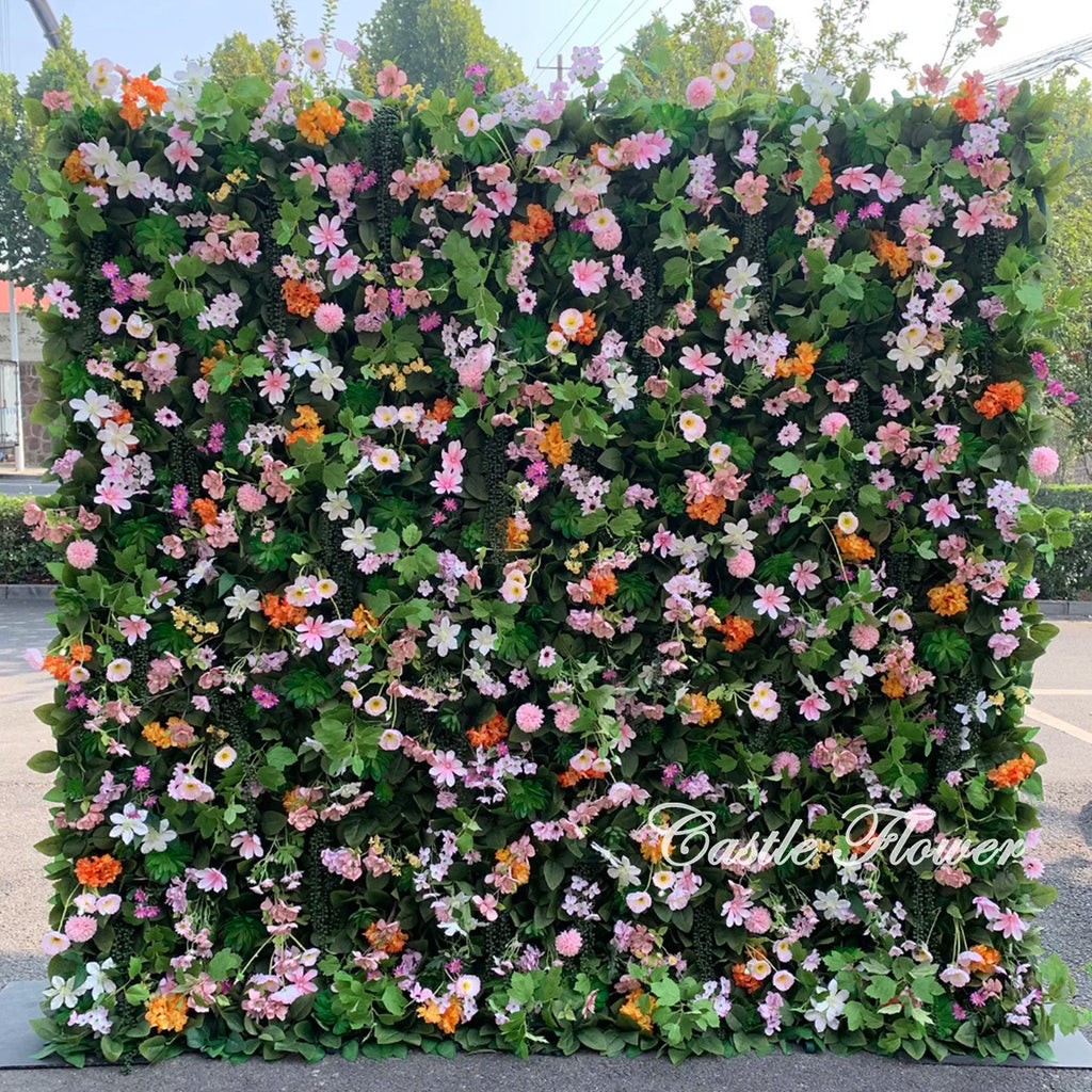 Custom OEM ODM Artificial Flower Wall 3D Mixed Silk Artificial Flowers Handmade Roll up Backdrop for Wedding Event Party Decor