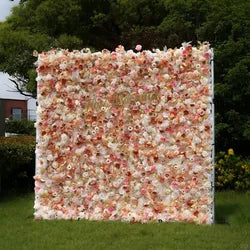 Wedding Party Event Decor  Flower Wall Panel  3D Roll up Fabric Cloth Artificial Silk Rose Flower Wall Backdrop