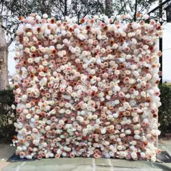 Wholesale Artificial Flower Wall 8ft X 8ft White Roll up Flower Wall Panel Silk Rose Wall Backdrop for Wedding Decoration - customizable / HQ252