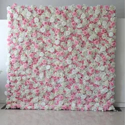 Ultra-realistic Customization Artificial Flower Wall 3D Red Rose Backdrop Silk Fabric Rollable Type