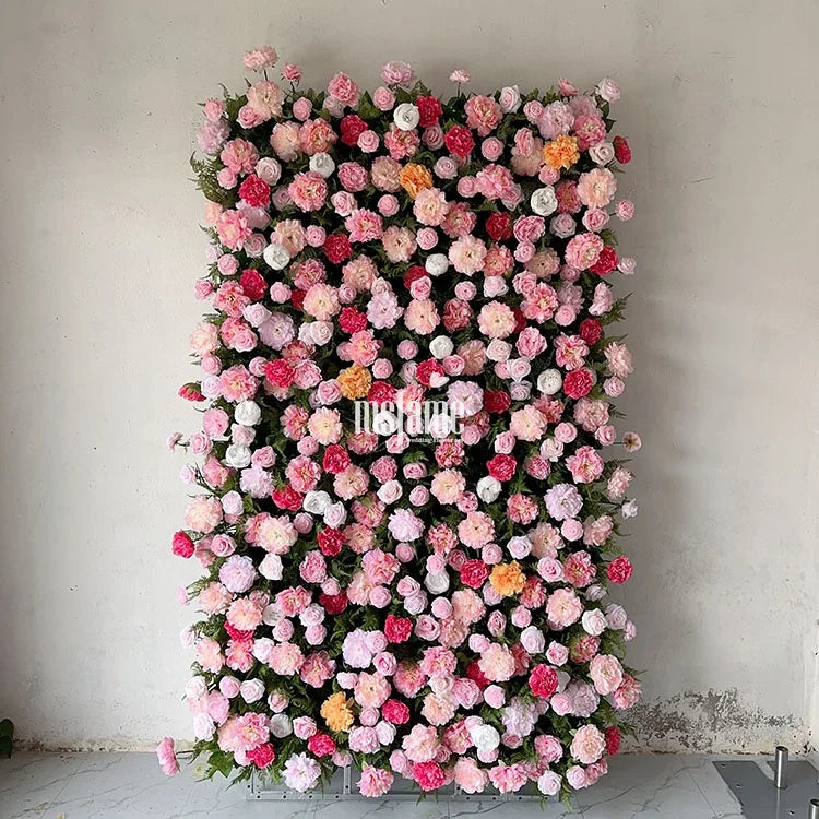 MSFAME Artificial Flowers Wall Wedding Decoration 5D Large Panel Backdrop Peony Pink Flower Wall