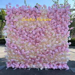 Custom OEM ODM Artificial Flower Wall 3D Mixed Silk Artificial Flowers Handmade Roll up Backdrop for Wedding Event Party Decor - 8ft*8ft, 10ft*10ft, Customized / FW675