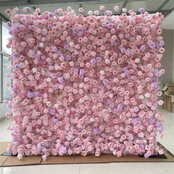 A01 Custom Pink White Floral Wall Panel Backdrop 3D 5D Roll up Zipper Fabric Artificial Silk Rose Flower Wall for Wedding Decor - #80 CA030