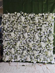 8x8 ft Artificial Flower Wall Panel Backdrop Roll up  Silk White Rose Morning Flower Wall Wedding Decorations