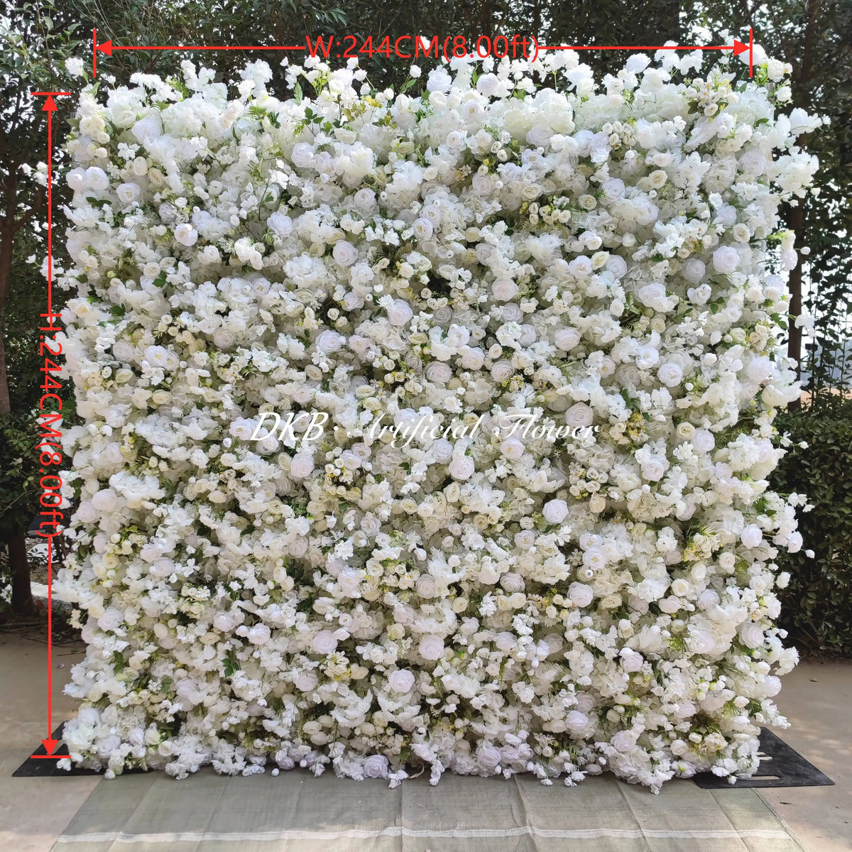 DKB Custom Wedding Decoration Roll up Flower Wall 3D Floral Cloth Flower Wall White Rose Flower Wall Backdrop for Wedding Decor