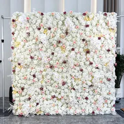 Pink White Rose Gradient Artificial Flower Background Wall Red Gradient Roses Net Red Punch Card Rose Hydrangea Flower Wall - One square unit / White-style 10