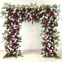 White Baby Breath Rose Artificial Flower Wall Backdrop Roll up 5D Simulation Floral Wall Wedding Banquet Hall Event Photo - 1*1ft / 39