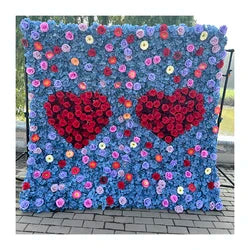 MYFW High-quality Customized 5D 3D Flower Wall Backdrop Silk Artificial Decorative Flower Wall Pink Wedding Rose Wall Penels - 240*240cm free size you like / Red Heart