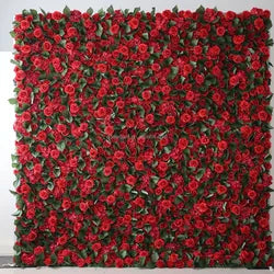 EG-M041 5D 8ft X 8ft Roll up Fabric Flower Wall Artificial Rose White Flower Wall for Wedding Backdrop Decoration