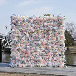 Wedding Party Event Decor  Flower Wall Panel  3D Roll up Fabric Cloth Artificial Silk Rose Flower Wall Backdrop