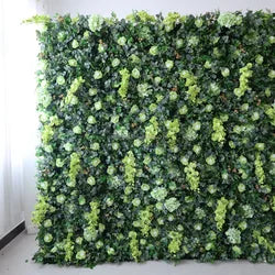 EG-M041 5D 8ft X 8ft Roll up Fabric Flower Wall Artificial Rose White Flower Wall for Wedding Backdrop Decoration - 1 Square Meter / Green 01