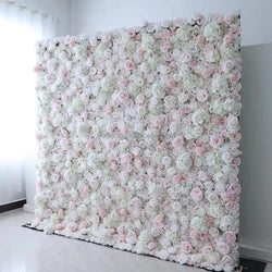 A01 Custom Pink White Floral Wall Panel Backdrop 3D 5D Roll up Zipper Fabric Artificial Silk Rose Flower Wall for Wedding Decor - #11 264-2